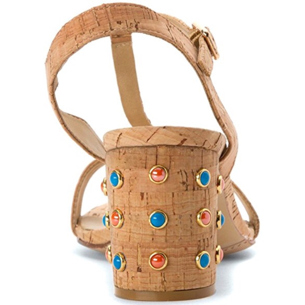 Embellished Natural Cork Low Block Heel Sandal - Picture 8 of 8